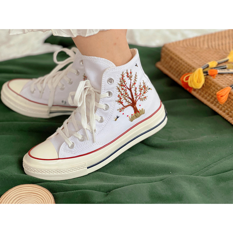 Embroidered Converse High TopsFlower ConverseEmbroidered Big Apple Tree,Bees And FlowersEmbroidered Logo Chuck Taylor 1970sGift Her - 8.jpg