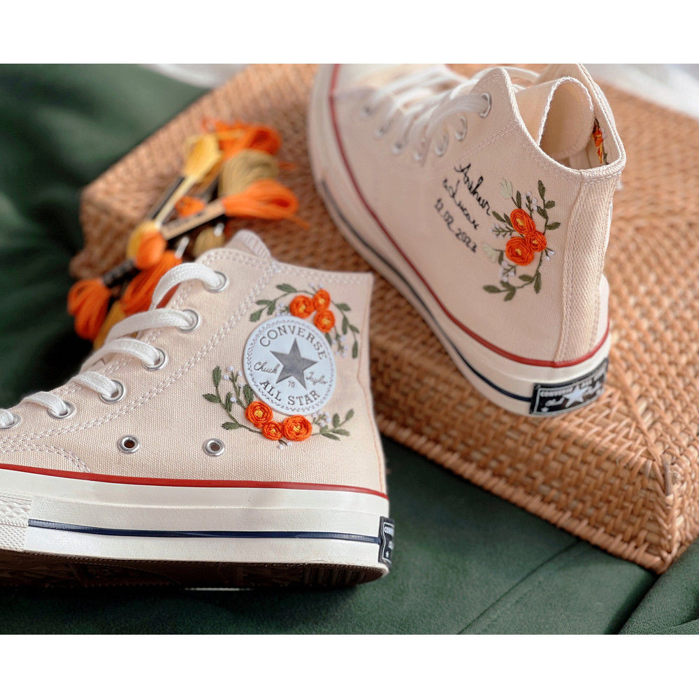 Embroidered ConverseBridal ConverseFlower ConverseCustom Converse HighTops Orange RoseCustom Logo ConverseWedding NameGift For Wedding - 1.jpg