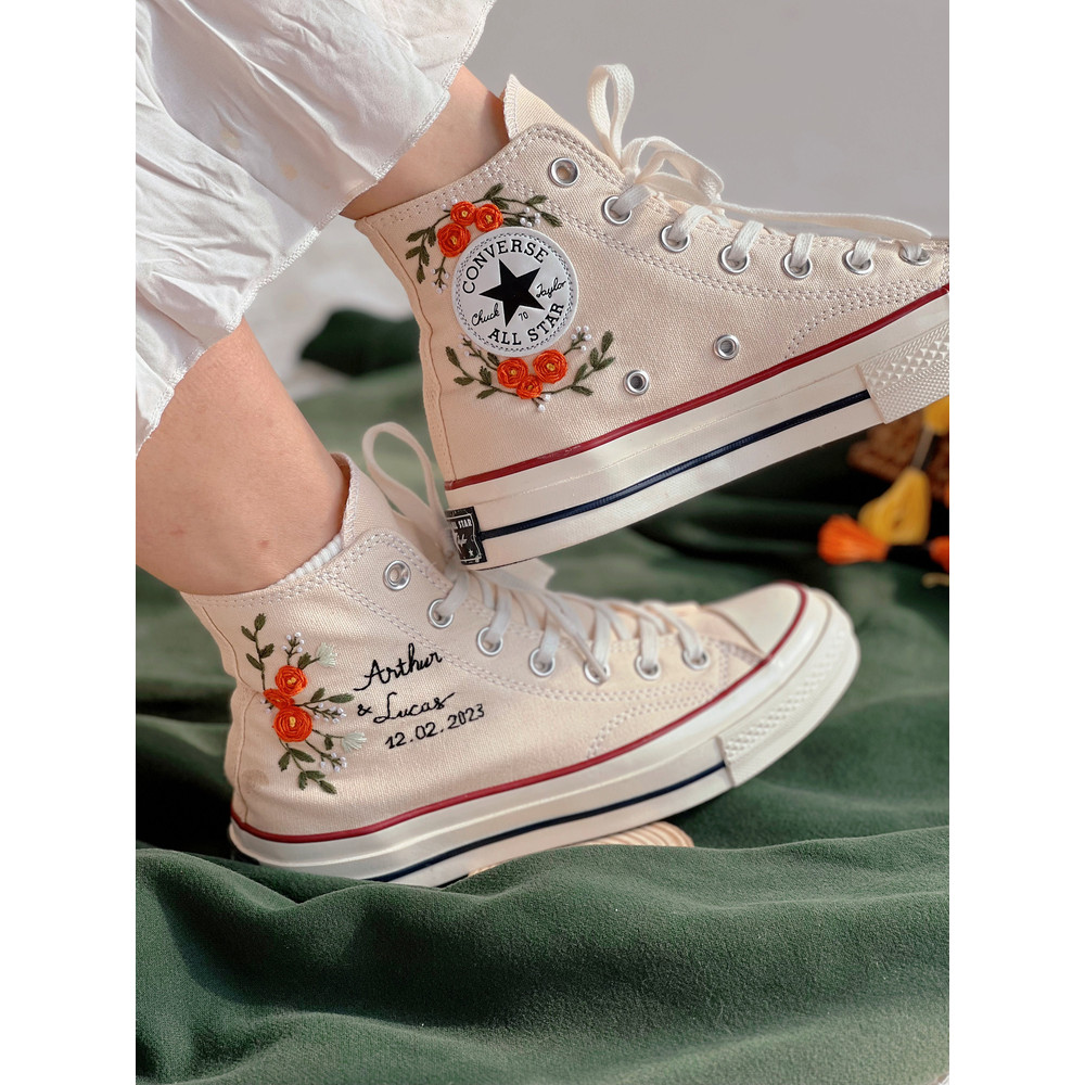 Embroidered ConverseBridal ConverseFlower ConverseCustom Converse HighTops Orange RoseCustom Logo ConverseWedding NameGift For Wedding - 2.jpg