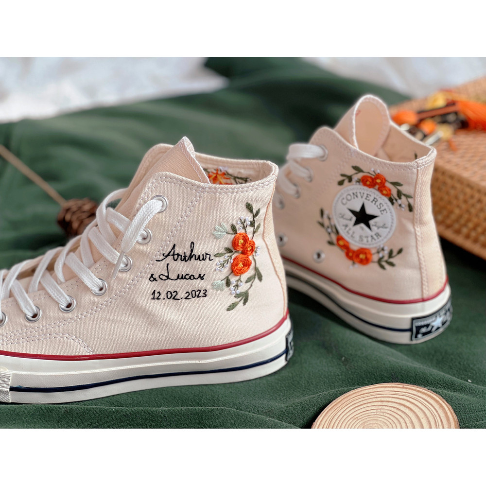 Embroidered ConverseBridal ConverseFlower ConverseCustom Converse HighTops Orange RoseCustom Logo ConverseWedding NameGift For Wedding - 3.jpg