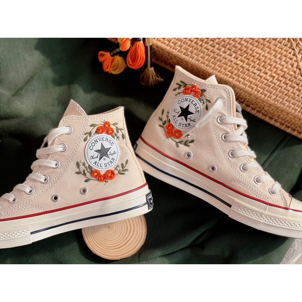 Embroidered ConverseBridal ConverseFlower ConverseCustom Converse HighTops Orange RoseCustom Logo ConverseWedding NameGift For Wedding - 4.jpg