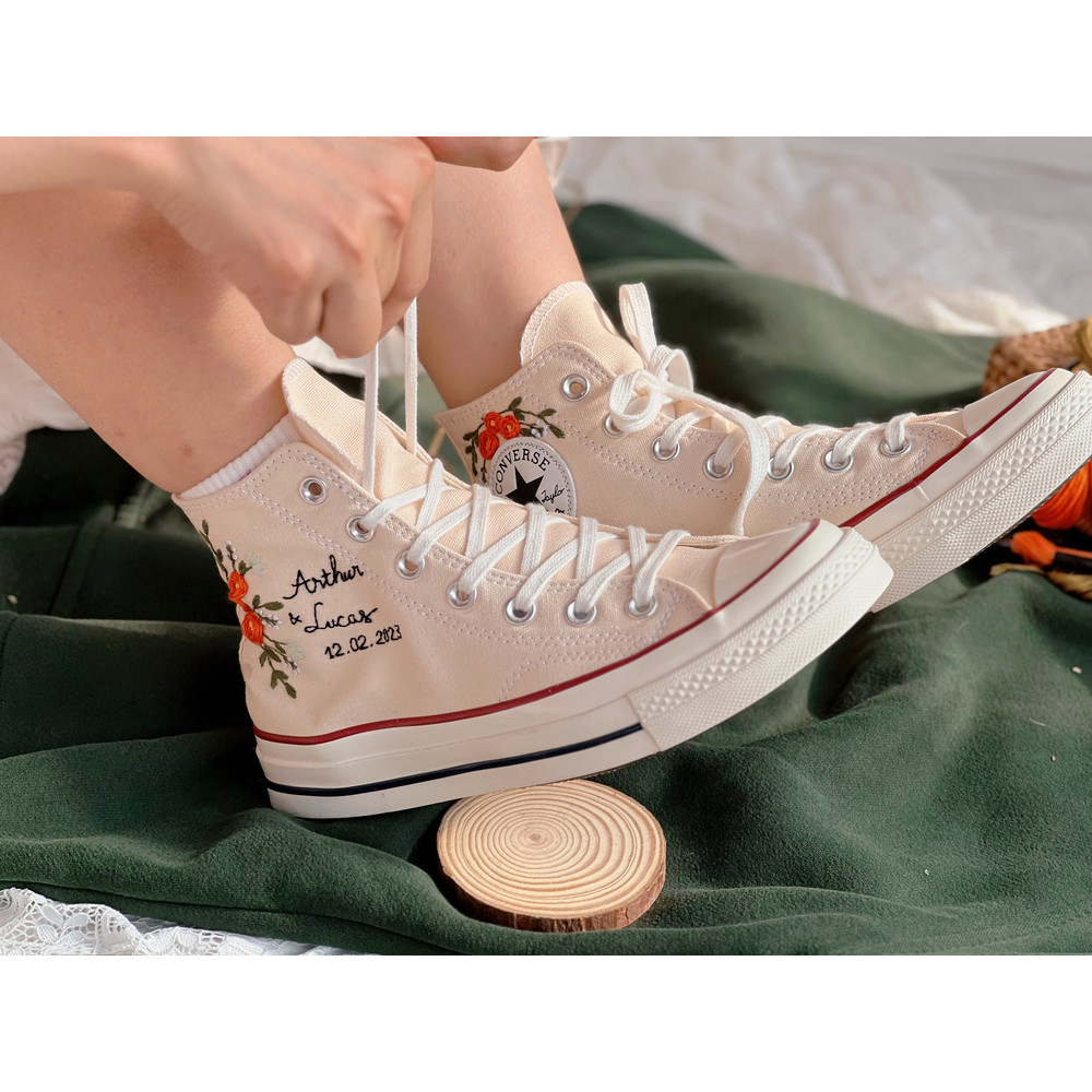 Embroidered ConverseBridal ConverseFlower ConverseCustom Converse HighTops Orange RoseCustom Logo ConverseWedding NameGift For Wedding - 5.jpg