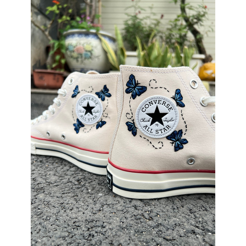 Embroidered ConverseButterfly ConverseEmbroidered Blue ButterfliesConverse High Tops Chuck Taylor 1970sCustom Logo ButterflyGift ForHer - 3.jpg