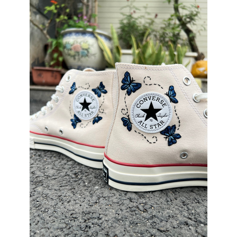 Embroidered ConverseButterfly ConverseEmbroidered Blue ButterfliesConverse High Tops Chuck Taylor 1970sCustom Logo ButterflyGift ForHer - 3.jpg