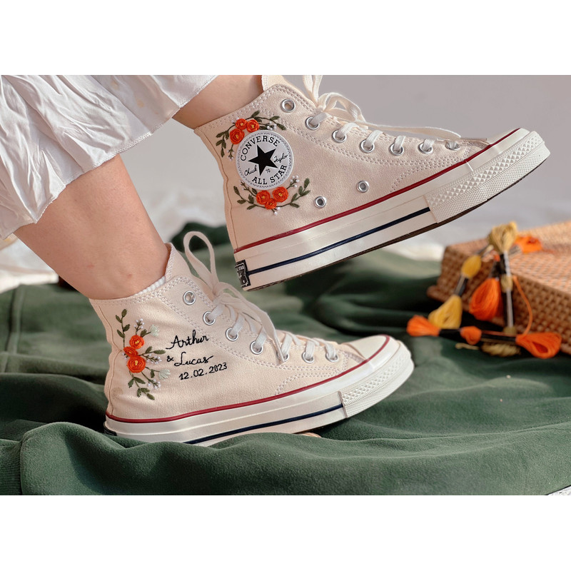 Embroidered ConverseBridal ConverseWedding NameFlower ConverseCustom Converse HighTops Orange RoseCustom Logo ConverseGift For Wedding - 6.jpg