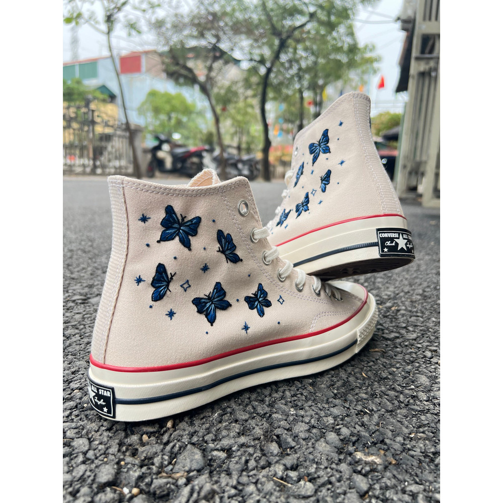 Embroidered ConverseButterfly ConverseEmbroidered Blue ButterfliesConverse High Tops Chuck Taylor 1970sCustom Logo ButterflyGift ForHer - 4.jpg
