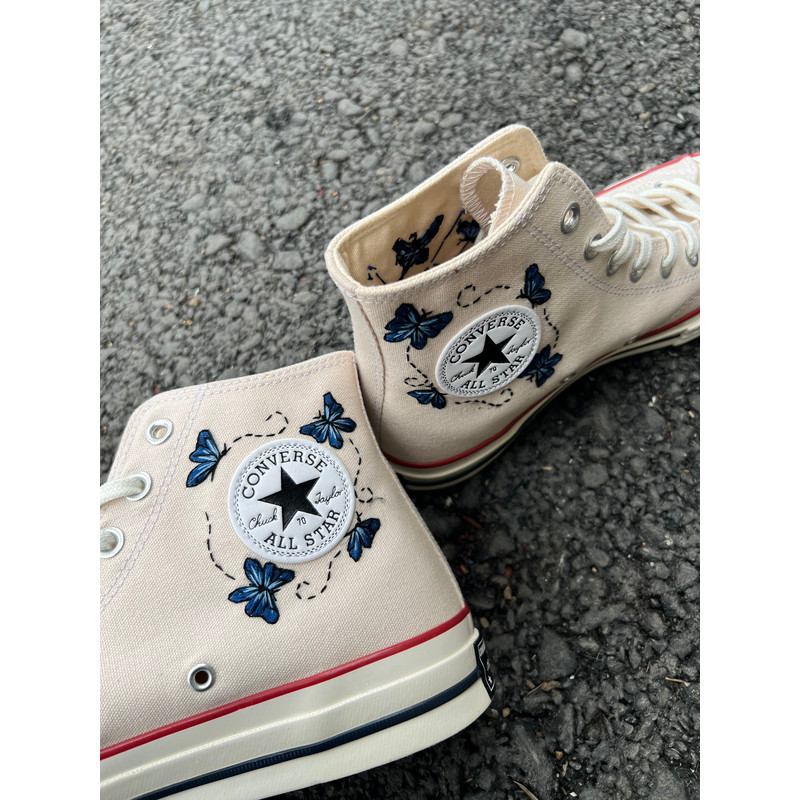 Embroidered ConverseButterfly ConverseEmbroidered Blue ButterfliesConverse High Tops Chuck Taylor 1970sCustom Logo ButterflyGift ForHer - 5.jpg