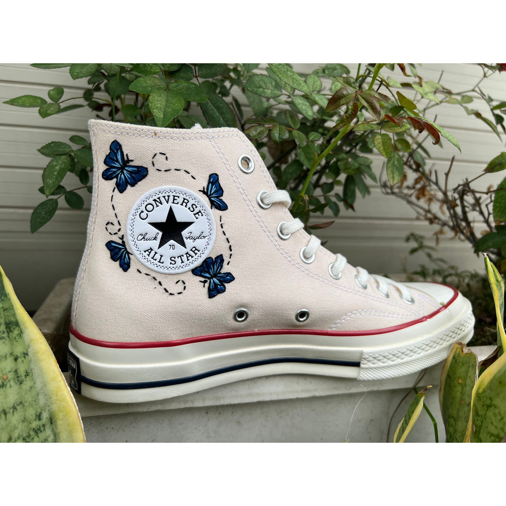 Embroidered ConverseButterfly ConverseEmbroidered Blue ButterfliesConverse High Tops Chuck Taylor 1970sCustom Logo ButterflyGift ForHer - 7.jpg