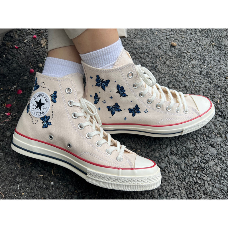 Embroidered ConverseButterfly ConverseEmbroidered Blue ButterfliesConverse High Tops Chuck Taylor 1970sCustom Logo ButterflyGift ForHer - 8.jpg