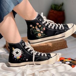 converse flower and pet,custom bird and flower,embroidered gerbera,flower girl shoes,floral converse