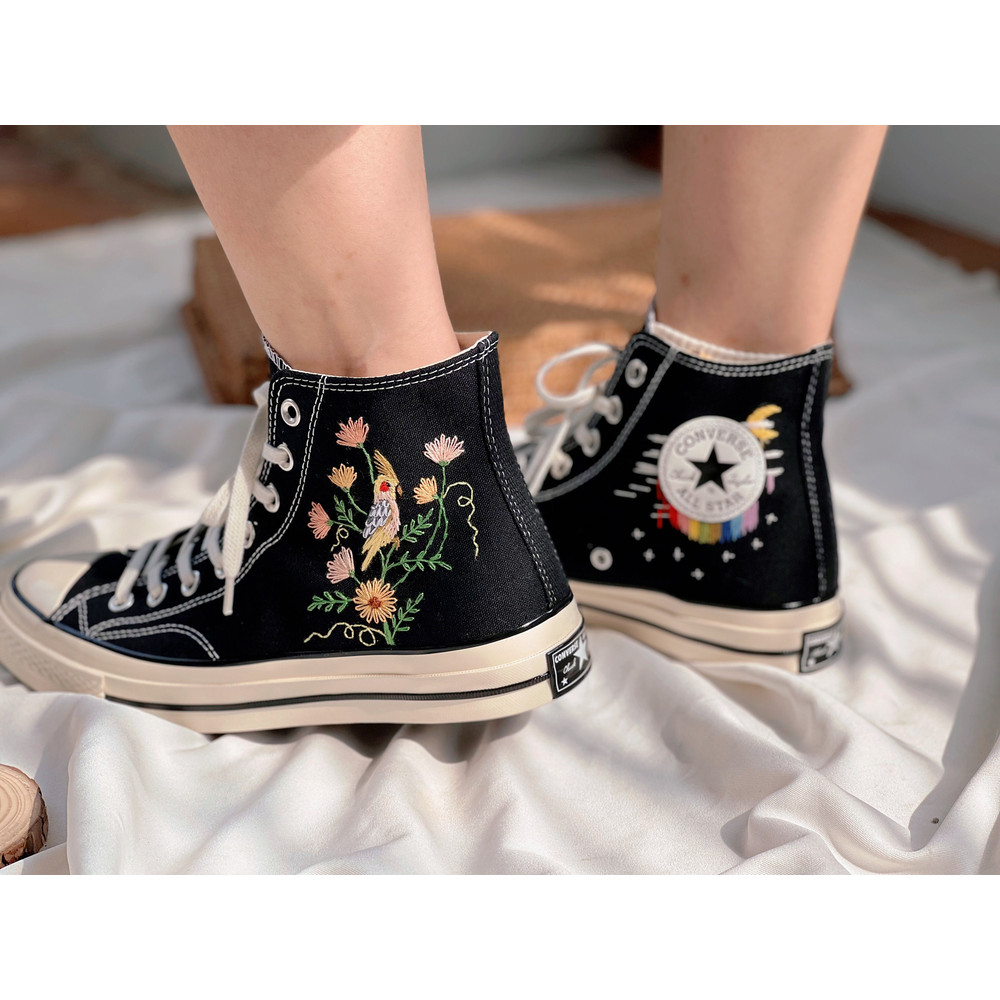 Embroidered ConverseConverse Flower And PetCustom Converse Bird And FlowerEmbroidered Converse GerberaFlower Girl ShoesFloral Converse, - 3.jpg