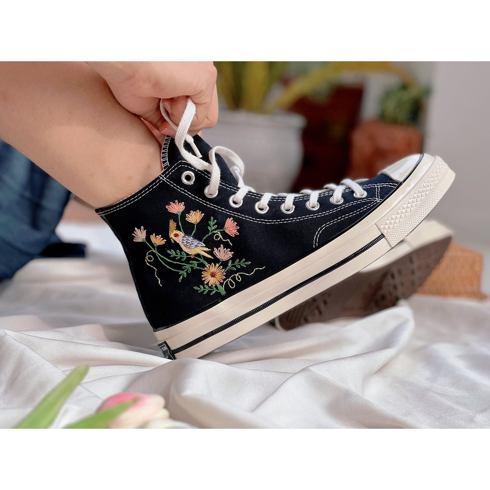 Embroidered ConverseConverse Flower And PetCustom Converse Bird And FlowerEmbroidered Converse GerberaFlower Girl ShoesFloral Converse, - 5.jpg