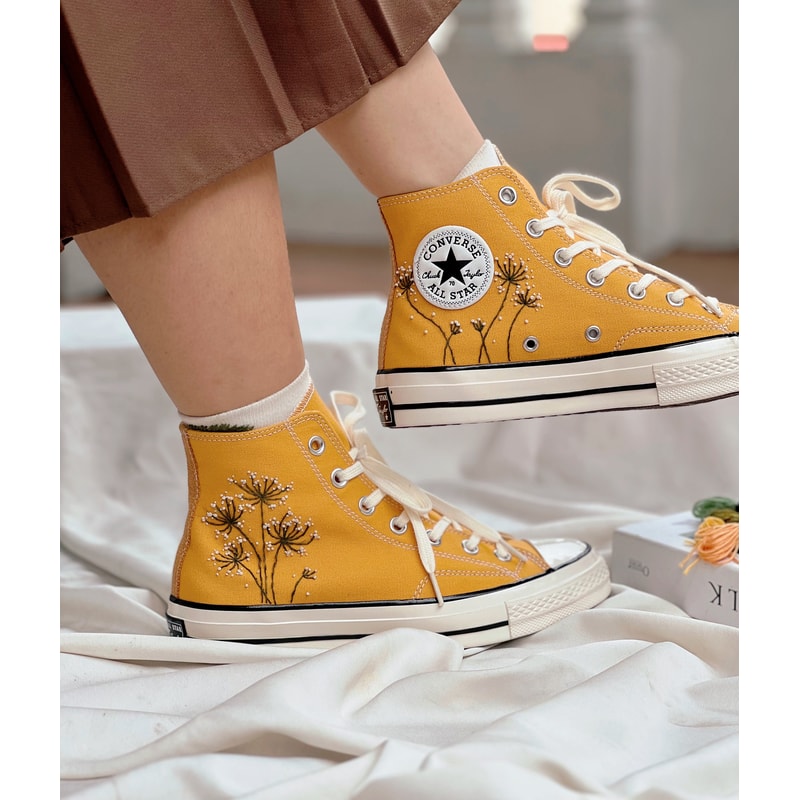 Embroidered ConverseConverse High Tops Chuck Taylors 1970sCustom Converse White DandelionEmbroidered LogoFlower ConverseCustom For Gift - 1.jpg