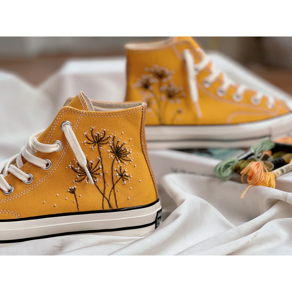 Embroidered ConverseConverse High Tops Chuck Taylors 1970sCustom Converse White DandelionEmbroidered LogoFlower ConverseCustom For Gift - 2.jpg