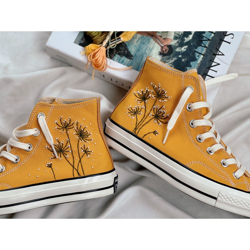 Embroidered ConverseConverse High Tops Chuck Taylors 1970sCustom Converse White DandelionEmbroidered LogoFlower ConverseCustom For Gift - 3.jpg