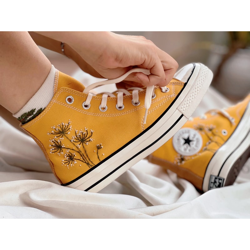 Embroidered ConverseConverse High Tops Chuck Taylors 1970sCustom Converse White DandelionEmbroidered LogoFlower ConverseCustom For Gift - 4.jpg