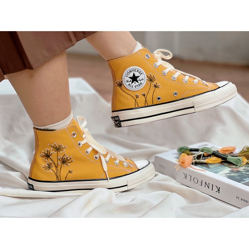 Embroidered ConverseConverse High Tops Chuck Taylors 1970sCustom Converse White DandelionEmbroidered LogoFlower ConverseCustom For Gift - 5.jpg