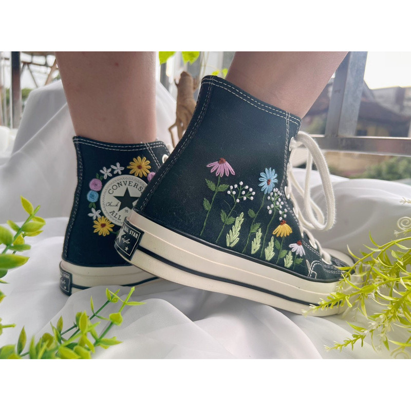 Embroidered ConverseConverse High TopsCustom Colorful Chrysanthemum GardenEmbroidered SneakersConverse Chuck Taylor 1970s Embroidery, - 2.jpg