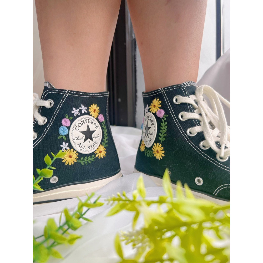 Embroidered ConverseConverse High TopsCustom Colorful Chrysanthemum GardenEmbroidered SneakersConverse Chuck Taylor 1970s Embroidery, - 5.jpg