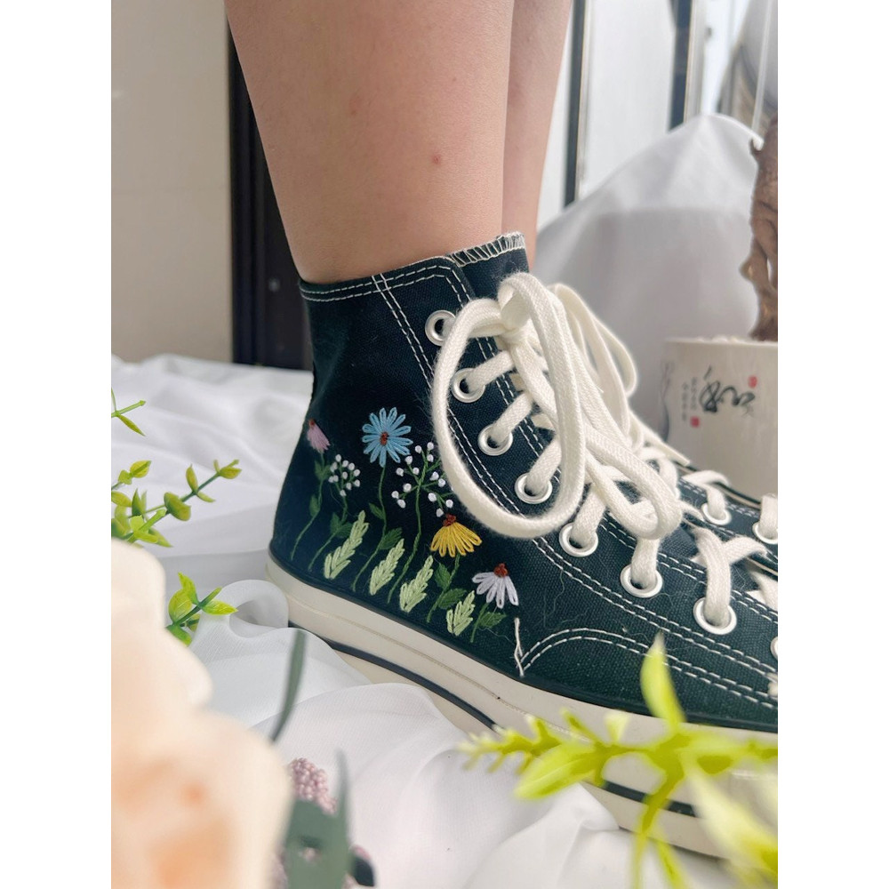 Embroidered ConverseConverse High TopsCustom Colorful Chrysanthemum GardenEmbroidered SneakersConverse Chuck Taylor 1970s Embroidery, - 7.jpg