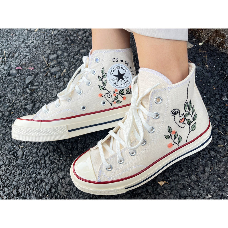 Embroidered ConverseCustom Converse Flowers,Leaves FacesEmbroidered Sneakers LeavesConverse Embroidery Chuck Taylor 1970sGift For Mom - 1.jpg