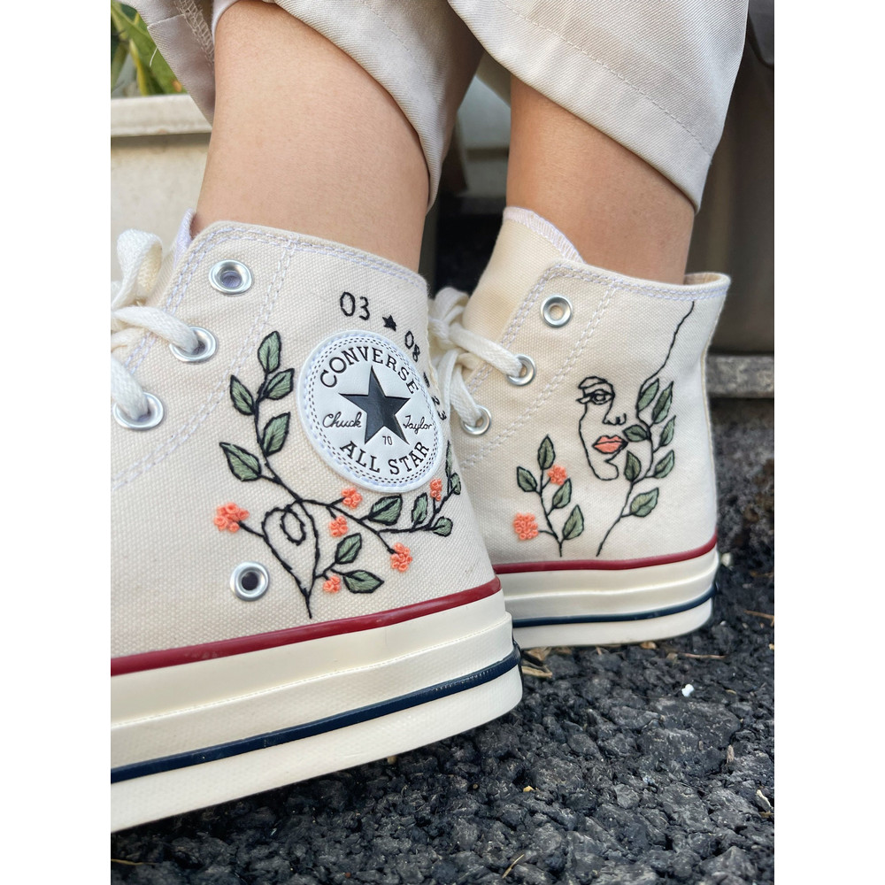 Embroidered ConverseCustom Converse Flowers,Leaves FacesEmbroidered Sneakers LeavesConverse Embroidery Chuck Taylor 1970sGift For Mom - 2.jpg