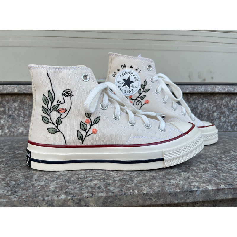 Embroidered ConverseCustom Converse Flowers,Leaves FacesEmbroidered Sneakers LeavesConverse Embroidery Chuck Taylor 1970sGift For Mom - 3.jpg