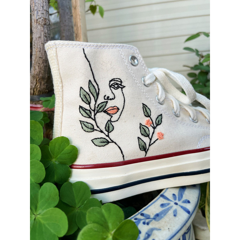 Embroidered ConverseCustom Converse Flowers,Leaves FacesEmbroidered Sneakers LeavesConverse Embroidery Chuck Taylor 1970sGift For Mom - 4.jpg
