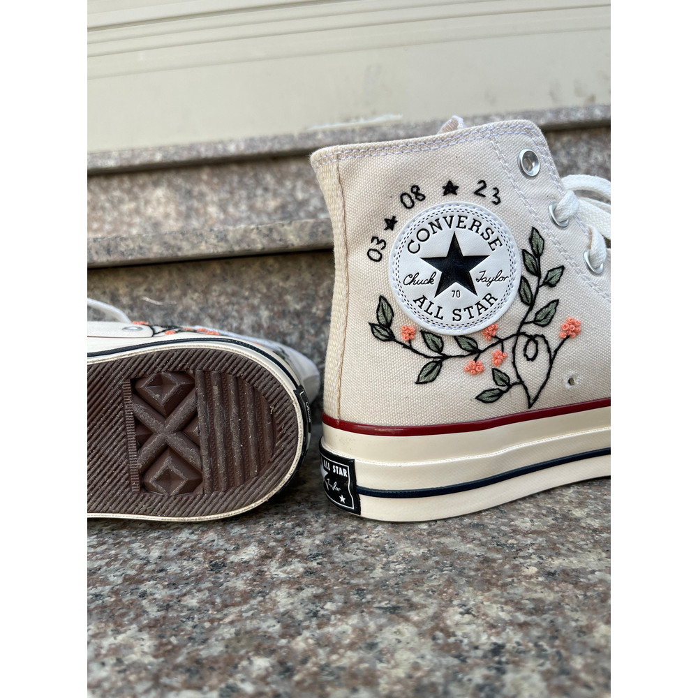 Embroidered ConverseCustom Converse Flowers,Leaves FacesEmbroidered Sneakers LeavesConverse Embroidery Chuck Taylor 1970sGift For Mom - 5.jpg