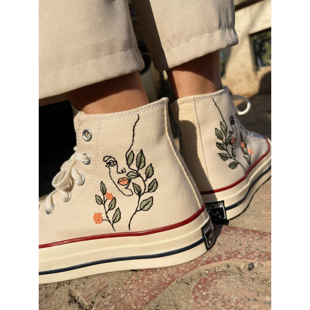 Embroidered ConverseCustom Converse Flowers,Leaves FacesEmbroidered Sneakers LeavesConverse Embroidery Chuck Taylor 1970sGift For Mom - 6.jpg