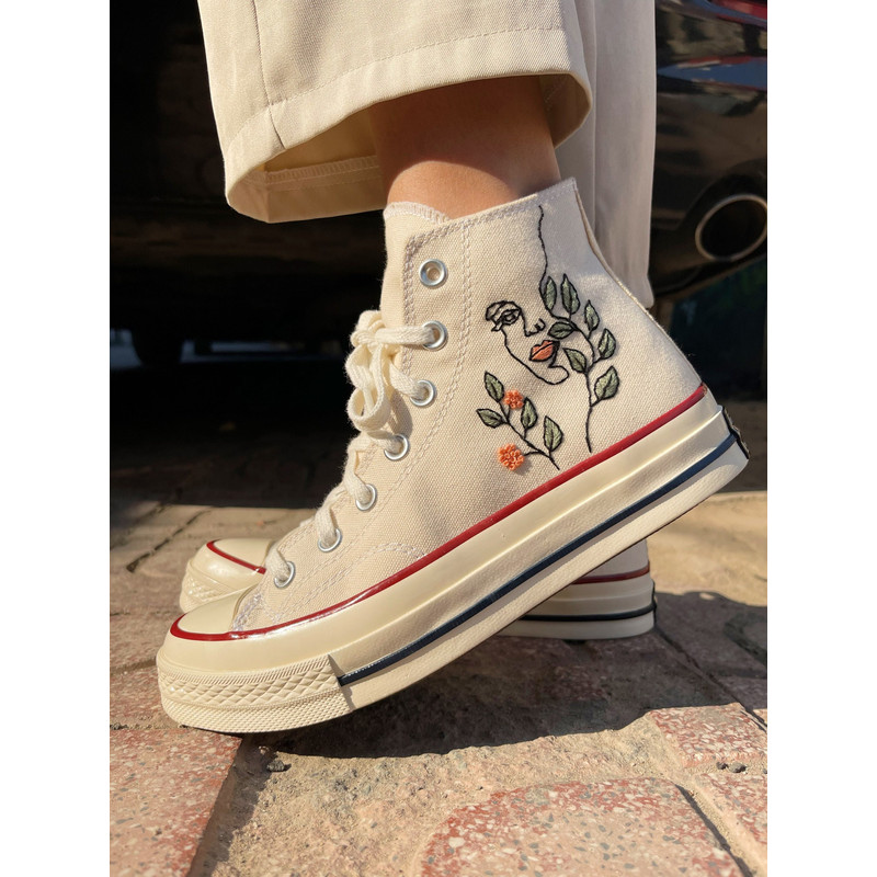 Embroidered ConverseCustom Converse Flowers,Leaves FacesEmbroidered Sneakers LeavesConverse Embroidery Chuck Taylor 1970sGift For Mom - 7.jpg