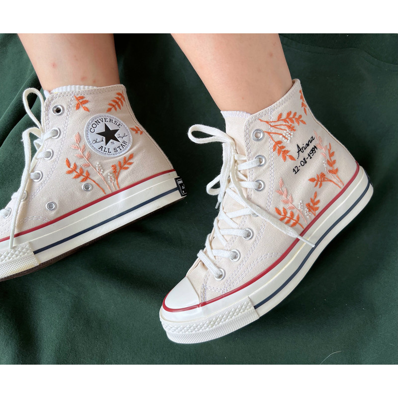 Embroidered ConverseCustom Converse Orange Tree Leaves Cover The Wedding Day And NameCustom Logo LeavesGift For Her - 1.jpg