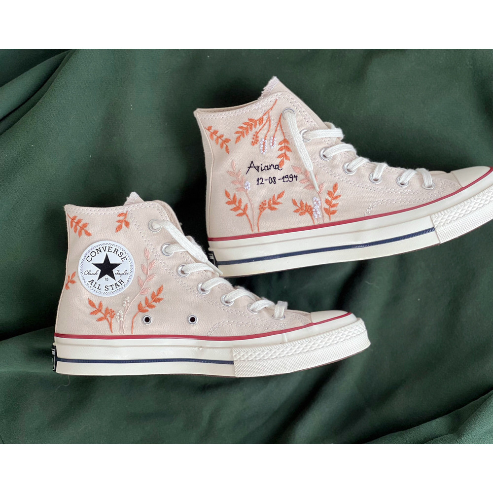 Embroidered ConverseCustom Converse Orange Tree Leaves Cover The Wedding Day And NameCustom Logo LeavesGift For Her - 4.jpg