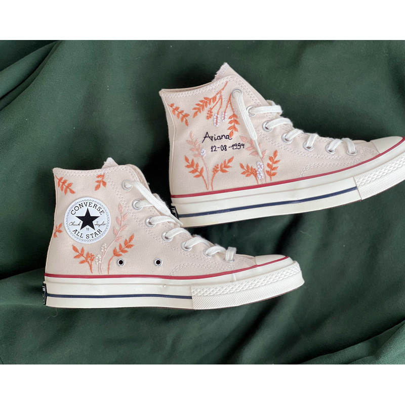 Embroidered ConverseCustom Converse Orange Tree Leaves Cover The Wedding Day And NameCustom Logo LeavesGift For Her - 4.jpg