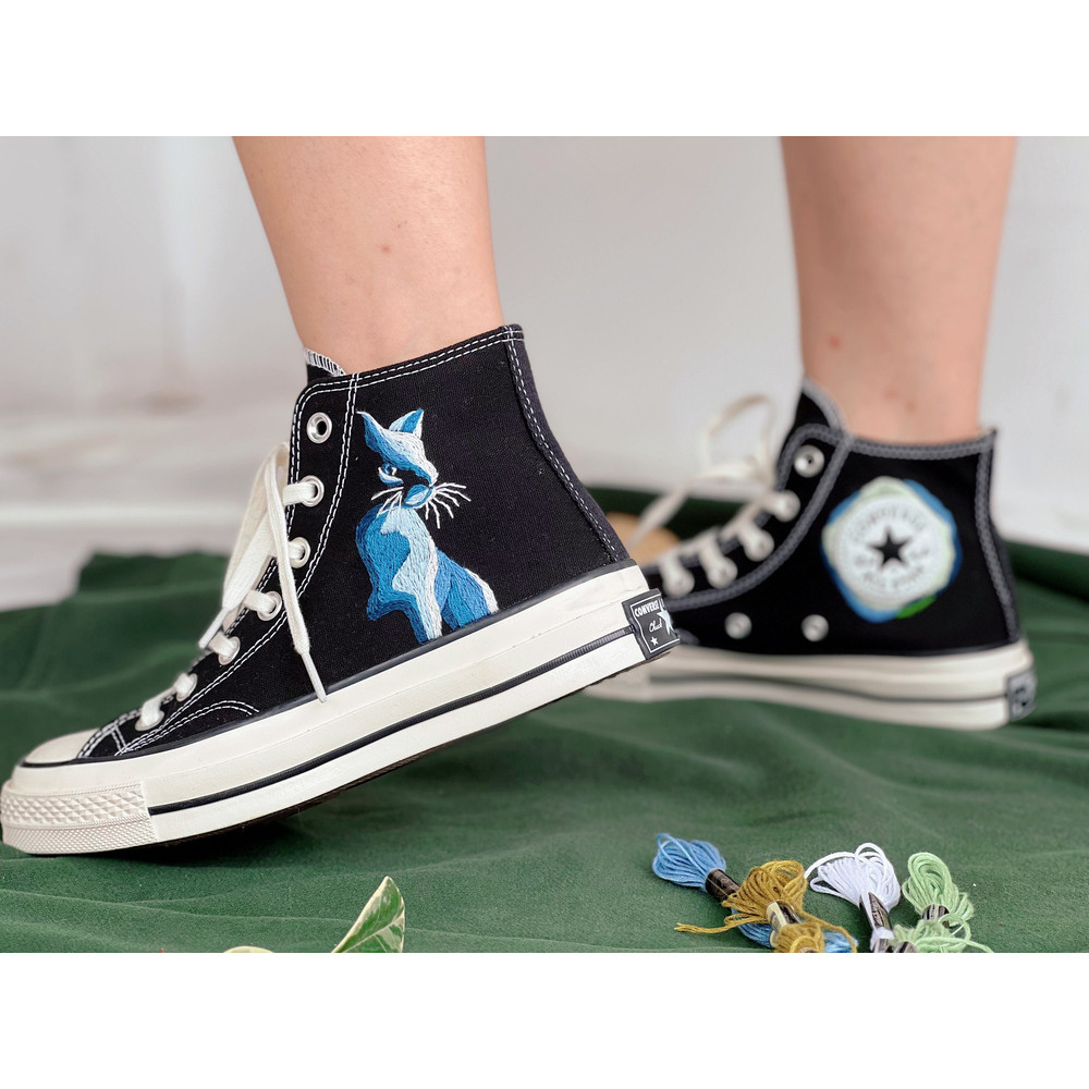 Embroidered ConverseCustom Converse PetEmbroidered Converse High Tops Cat Embroidery ArtCustom Blue CatCustom Logo ConverseGift For Her - 3.jpg