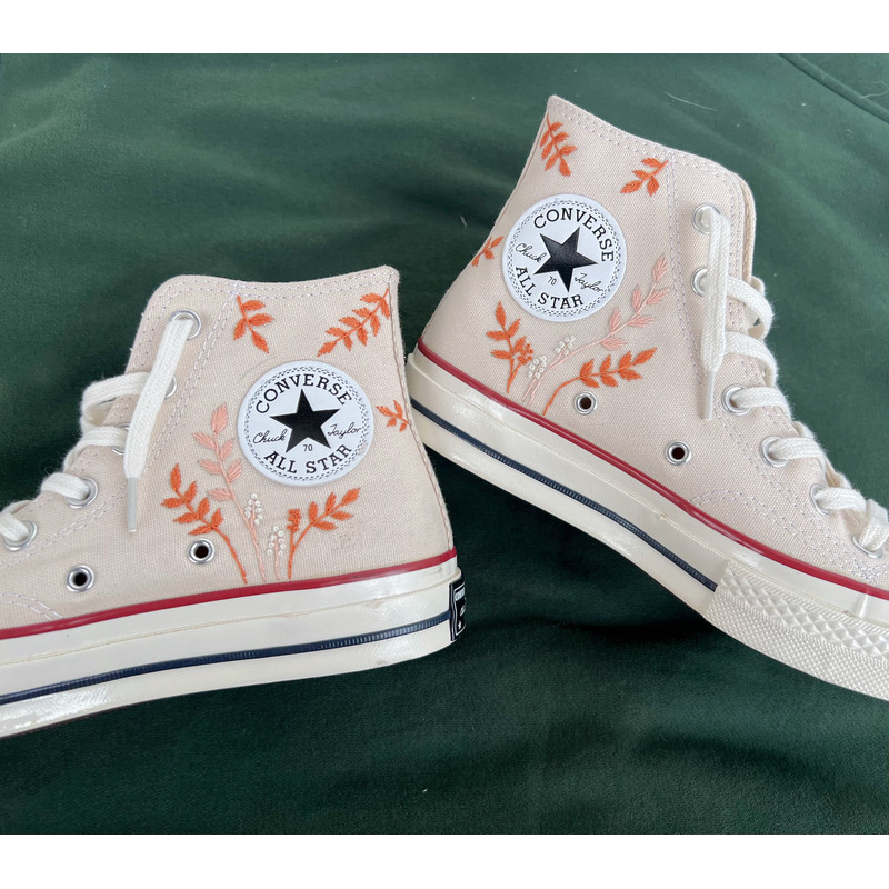 Embroidered ConverseCustom Converse Orange Tree Leaves Cover The Wedding Day And NameCustom Logo LeavesGift For Her - 5.jpg