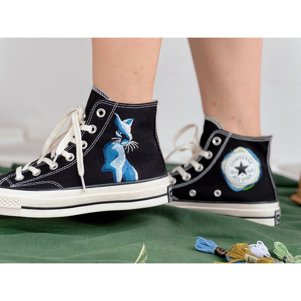 Embroidered ConverseCustom Converse PetEmbroidered Converse High Tops Cat Embroidery ArtCustom Blue CatCustom Logo ConverseGift For Her - 4.jpg