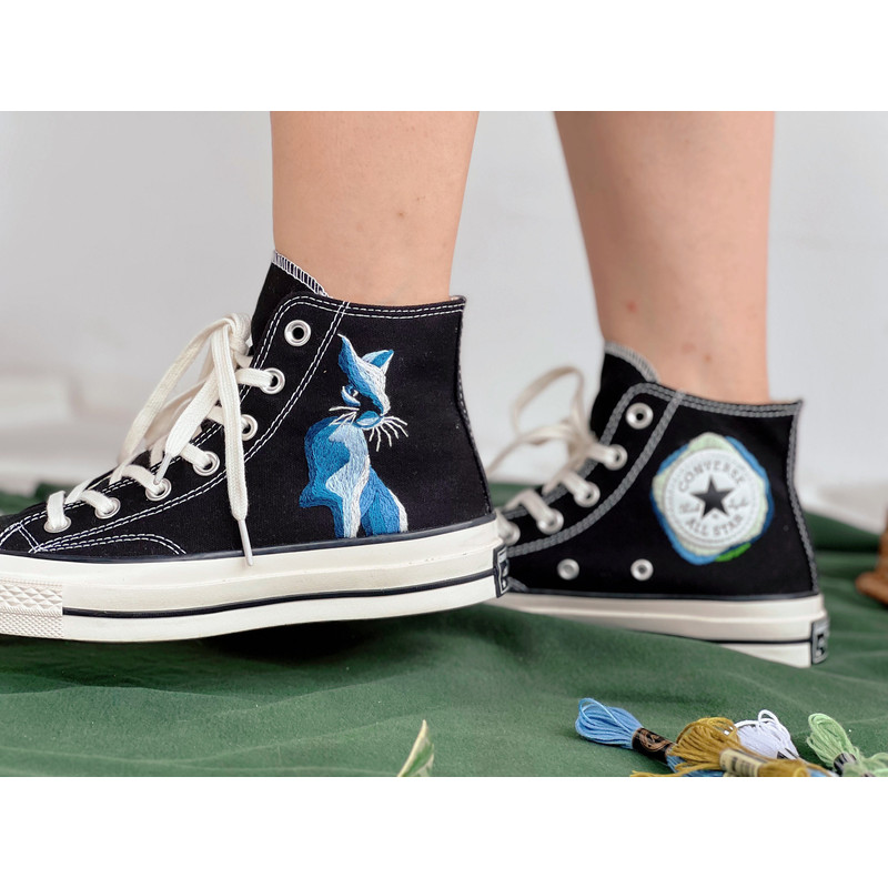 Embroidered ConverseCustom Converse PetEmbroidered Converse High Tops Cat Embroidery ArtCustom Blue CatCustom Logo ConverseGift For Her - 4.jpg