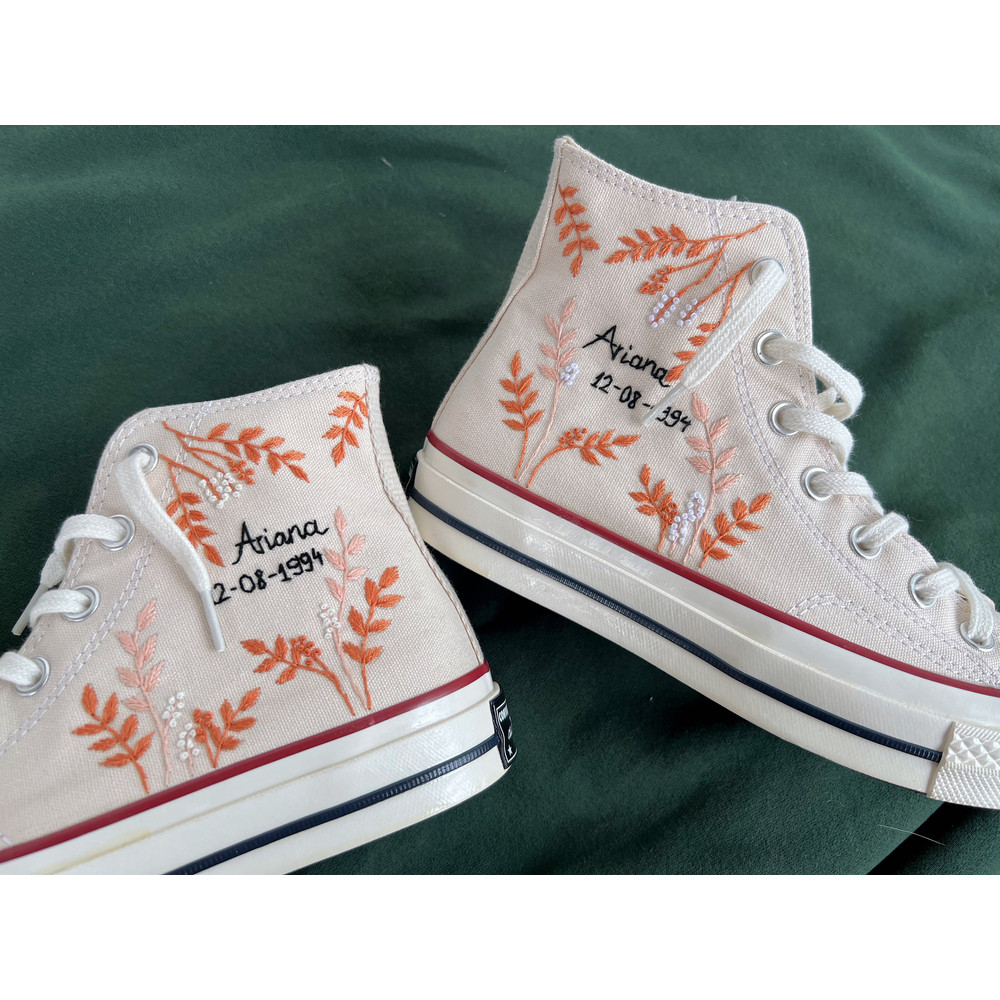 Embroidered ConverseCustom Converse Orange Tree Leaves Cover The Wedding Day And NameCustom Logo LeavesGift For Her - 6.jpg