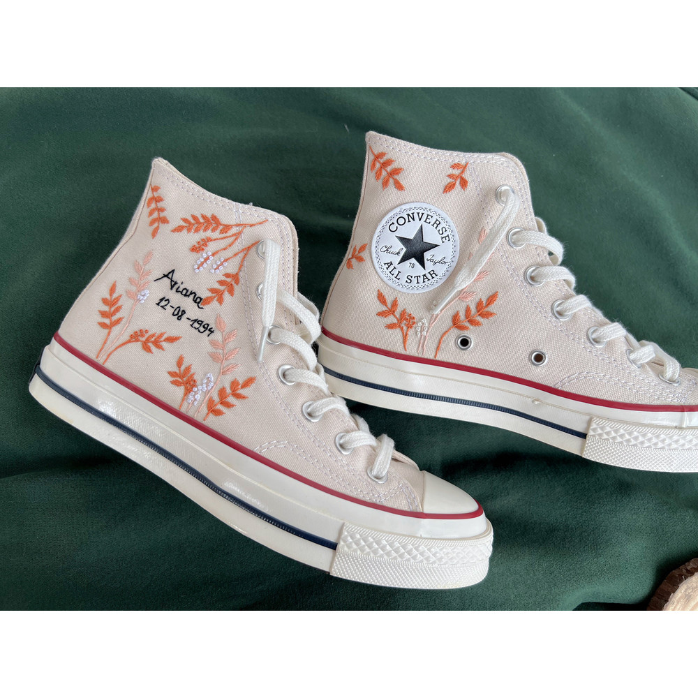 Embroidered ConverseCustom Converse Orange Tree Leaves Cover The Wedding Day And NameCustom Logo LeavesGift For Her - 7.jpg