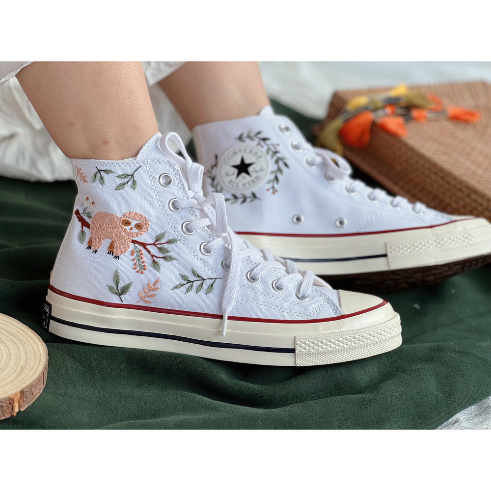Embroidered ConverseCustom Converse PetEmbroidered Orangutan On A Tree BranchEmbroidered Converse Chuck Taylor 1970sGift For Her - 1.jpg