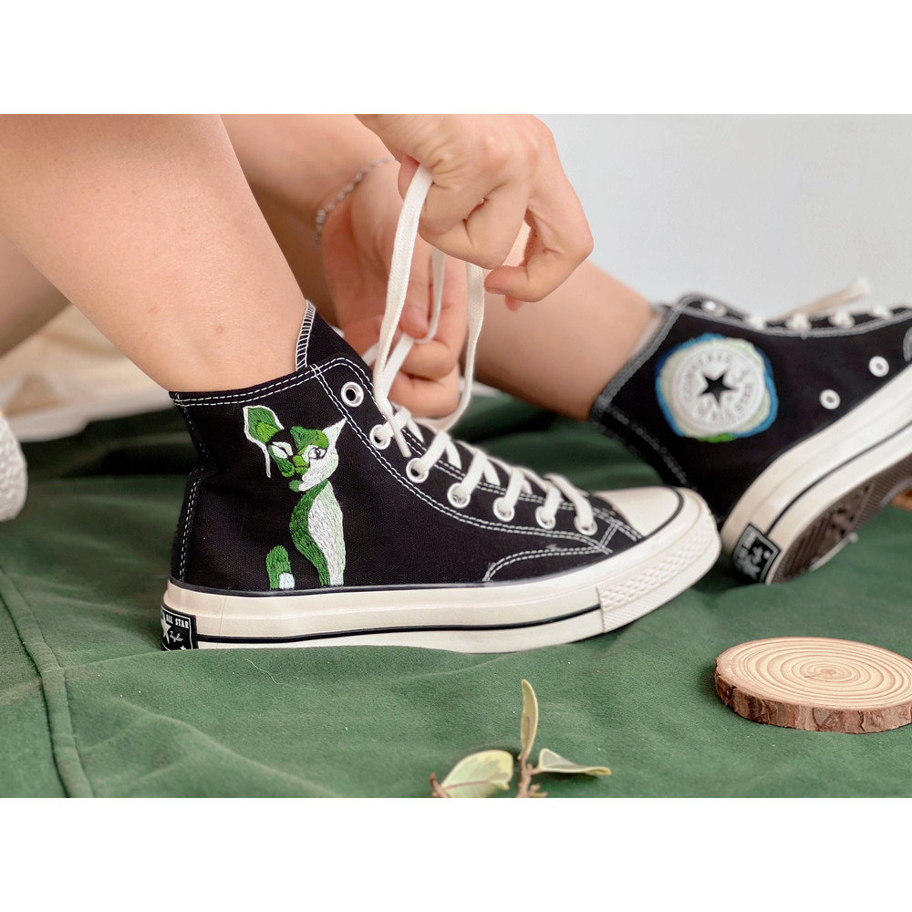 Embroidered ConverseCustom Kawaii CatEmbroidered Converse High Tops Cat Embroidery ArtCustom Blue CatCustom Logo ConverseCat Gift - 1.jpg
