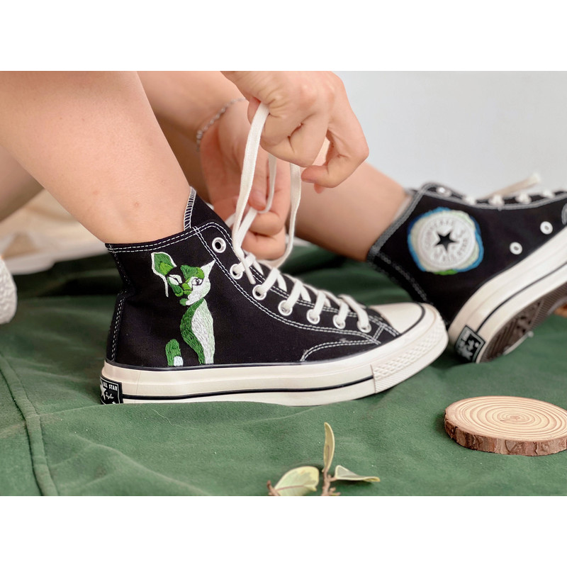 Embroidered ConverseCustom Kawaii CatEmbroidered Converse High Tops Cat Embroidery ArtCustom Blue CatCustom Logo ConverseCat Gift - 1.jpg