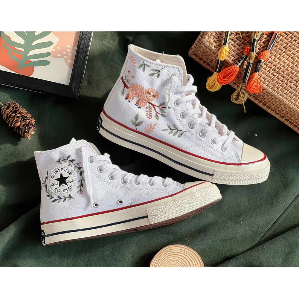 Embroidered ConverseCustom Converse PetEmbroidered Orangutan On A Tree BranchEmbroidered Converse Chuck Taylor 1970sGift For Her - 2.jpg