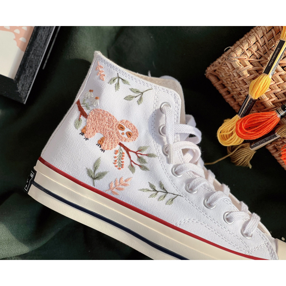 Embroidered ConverseCustom Converse PetEmbroidered Orangutan On A Tree BranchEmbroidered Converse Chuck Taylor 1970sGift For Her - 3.jpg