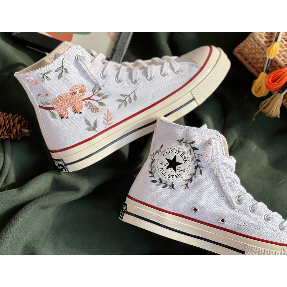 Embroidered ConverseCustom Converse PetEmbroidered Orangutan On A Tree BranchEmbroidered Converse Chuck Taylor 1970sGift For Her - 4.jpg