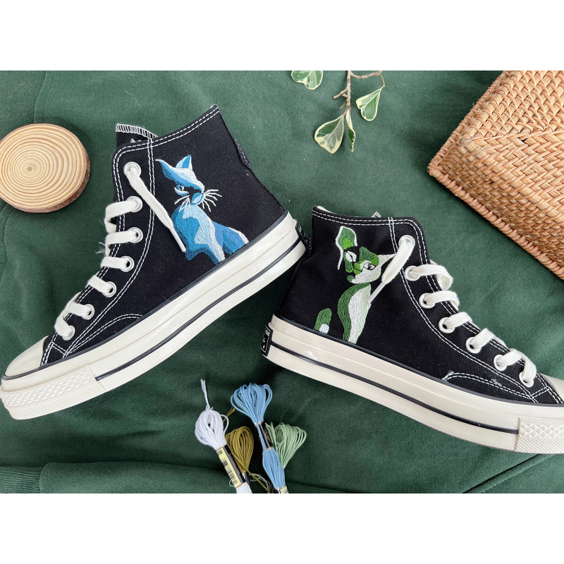 Embroidered ConverseCustom Kawaii CatEmbroidered Converse High Tops Cat Embroidery ArtCustom Blue CatCustom Logo ConverseCat Gift - 3.jpg