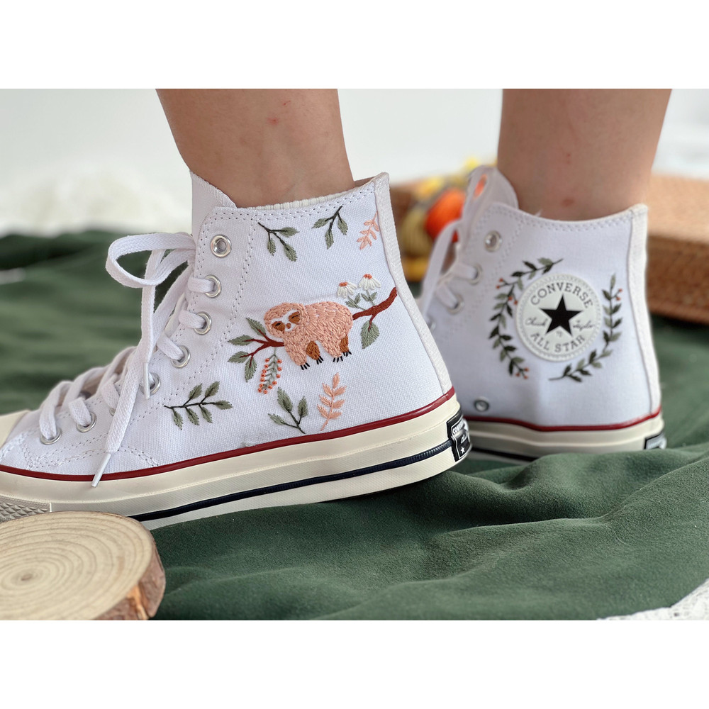 Embroidered ConverseCustom Converse PetEmbroidered Orangutan On A Tree BranchEmbroidered Converse Chuck Taylor 1970sGift For Her - 5.jpg