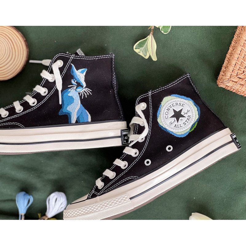 Embroidered ConverseCustom Kawaii CatEmbroidered Converse High Tops Cat Embroidery ArtCustom Blue CatCustom Logo ConverseCat Gift - 4.jpg