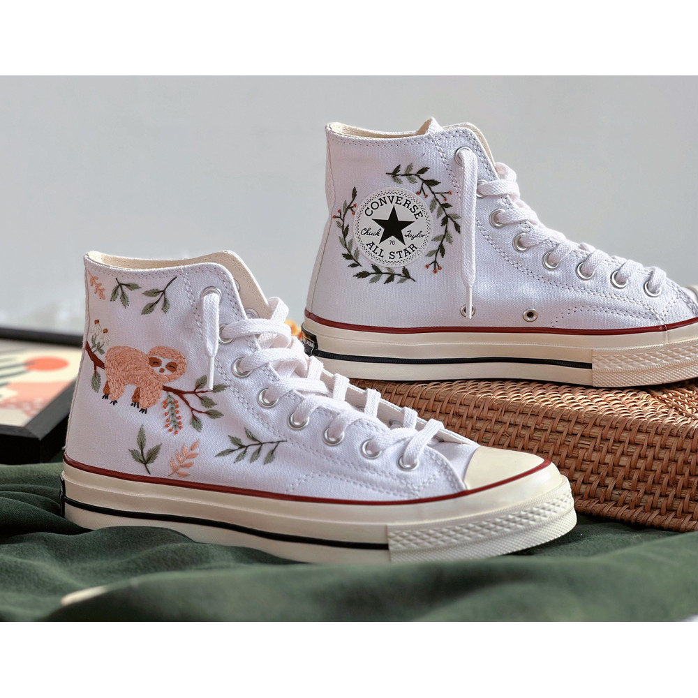 Embroidered ConverseCustom Converse PetEmbroidered Orangutan On A Tree BranchEmbroidered Converse Chuck Taylor 1970sGift For Her - 6.jpg